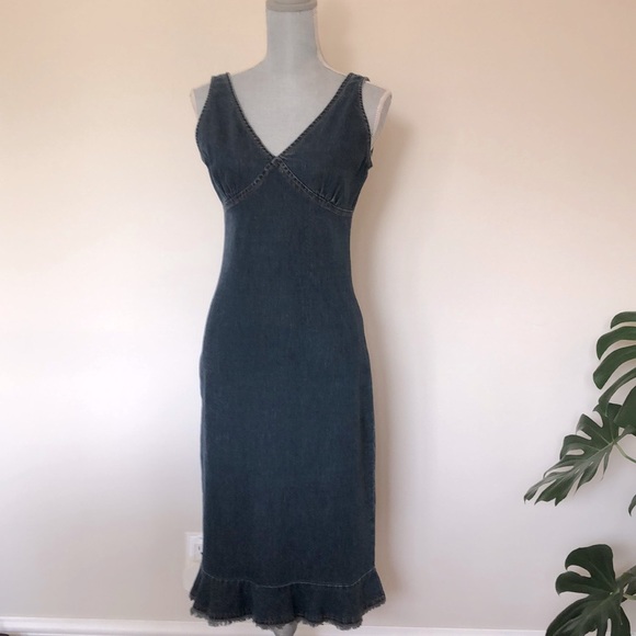 Dynamite slim fit jean dress with ruffle skirt. - Picture 1 of 6